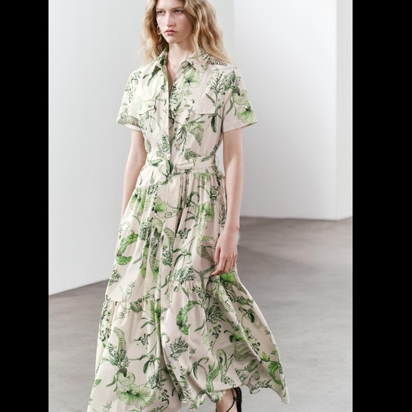 Zara SS24 Printed Shirt Dress Medium NWT Large NWOT - Picture 2 of 5